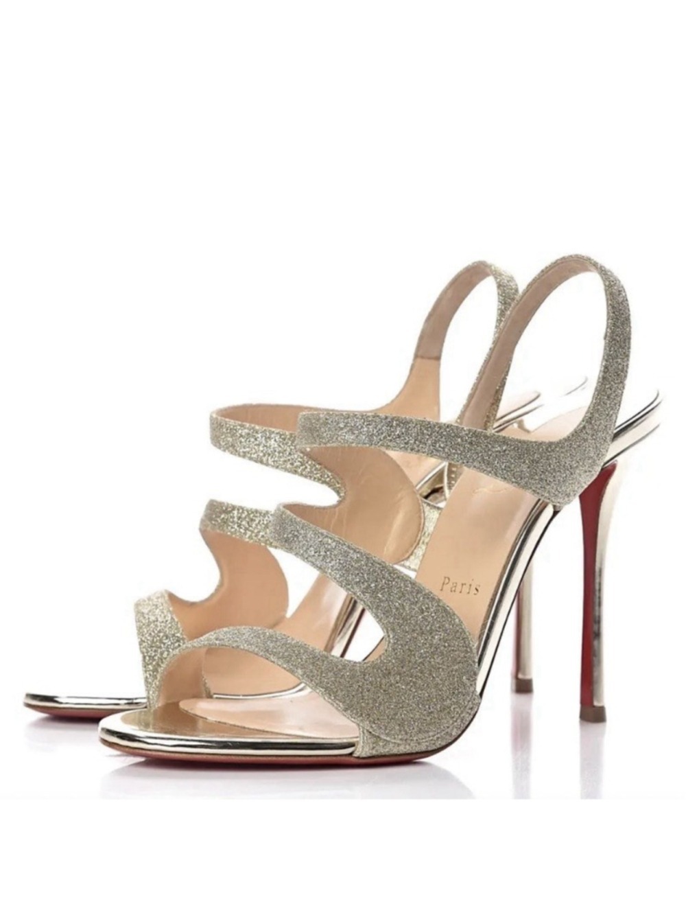 Christian Louboutin Vavazou Gold Glitter Slingback Heels Sandals Size 37